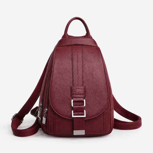 Women's Small Burgundy PU Leather Travel Backpack