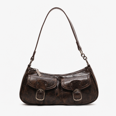 Brown Vintage Faux Leather Shoulder Handbag