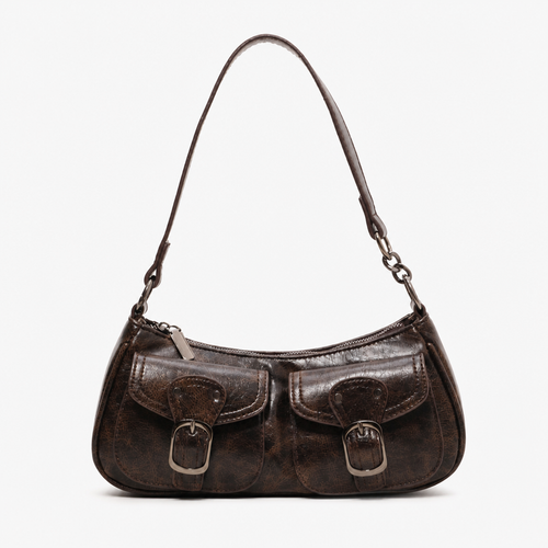 Brown Vintage Faux Leather Shoulder Handbag