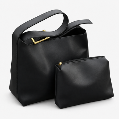 Léna Black Women's Shoulder Bag with Matching Detachable Pouch