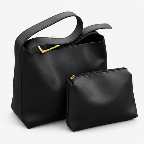Léna Black Women's Shoulder Bag with Matching Detachable Pouch