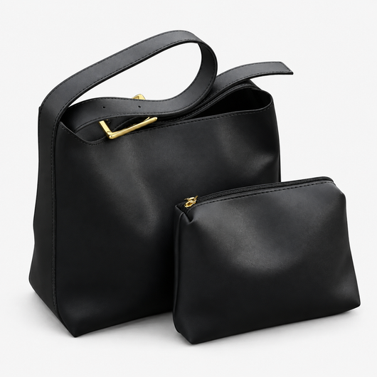 Léna Black Women's Shoulder Bag with Matching Detachable Pouch