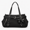 KOREE Black Faux Leather Shoulder Tote Bag with Bow Charm