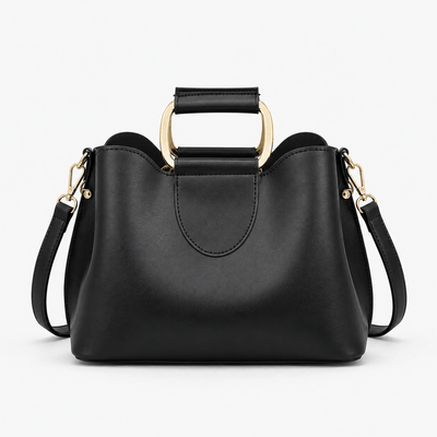 Women's Black PU Leather Top-Handle Crossbody Handbag