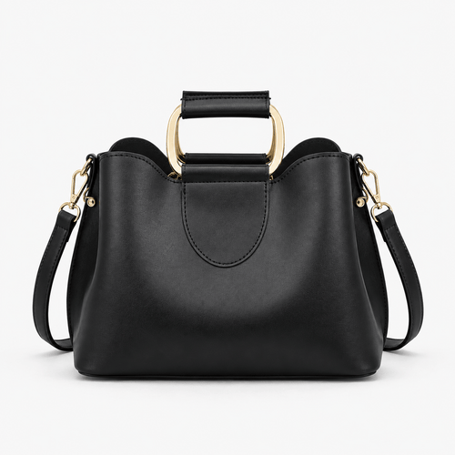 Women's Black PU Leather Top-Handle Crossbody Handbag