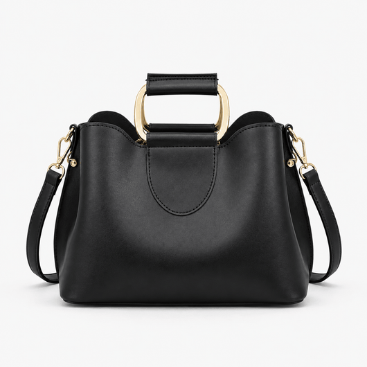 Women's Black PU Leather Top-Handle Crossbody Handbag