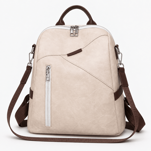 Women's Beige PU Leather Convertible Backpack Chest Bag