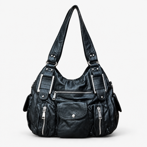 Clémentine Black Faux Leather Multi-Pocket Shoulder Bag