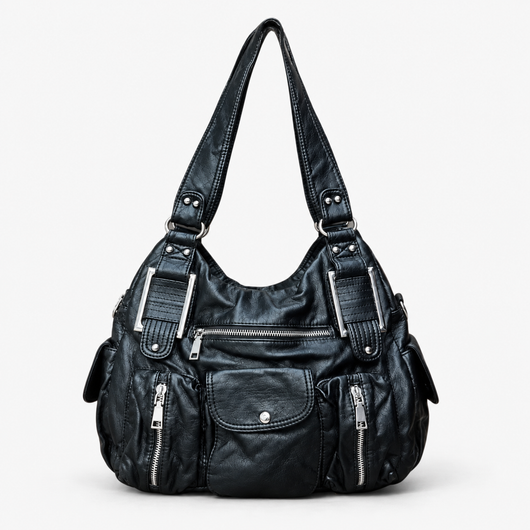 Clémentine Black Faux Leather Multi-Pocket Shoulder Bag