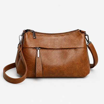 Mona Brown PU Leather Multi-Pocket Crossbody Bag