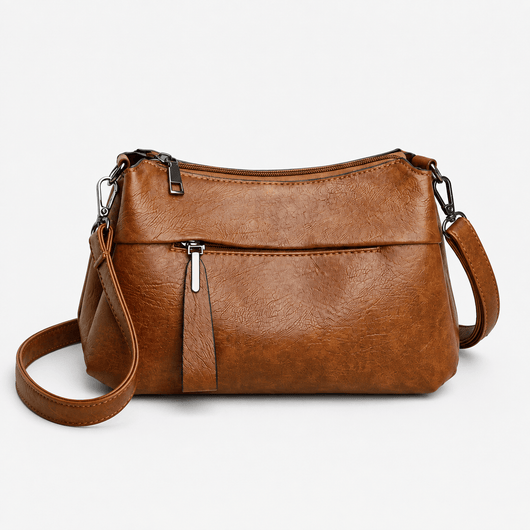 Mona Brown PU Leather Multi-Pocket Crossbody Bag