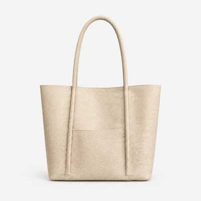 Women's Beige Crocodile Embossed PU Leather Tote Bag