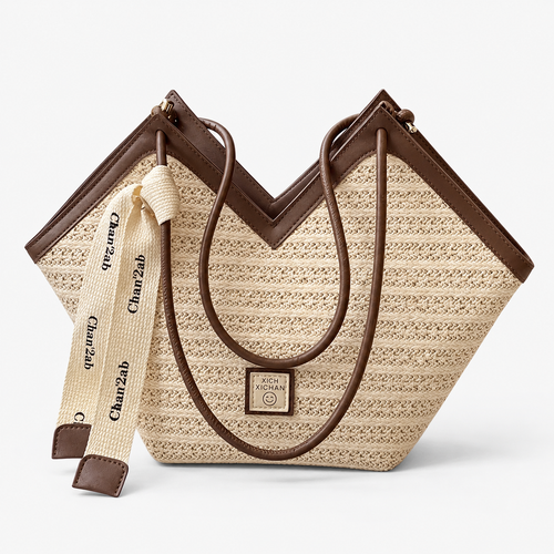 Mila Women's Straw Tote Bag with Decorative Ribbon