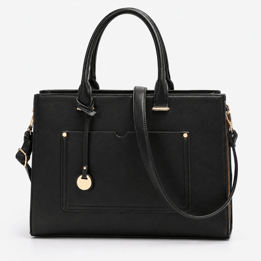 Royale Black PU Leather Structured Tote Handbag