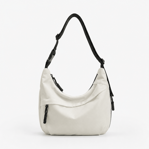White Nylon Hobo Shoulder Bag with Adjustable Strap