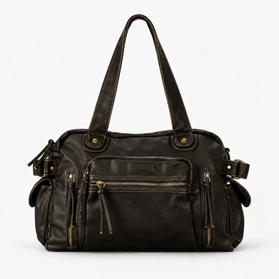 Dark Brown Vintage Multi-Pocket School Shoulder Bag