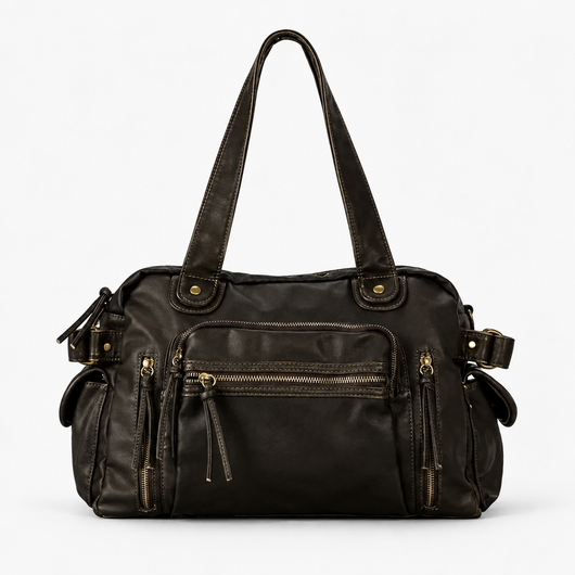 Dark Brown Vintage Multi-Pocket School Shoulder Bag