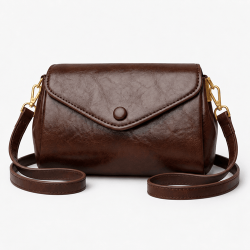 Lilia Brown PU Leather Crossbody Bag with Flap Closure