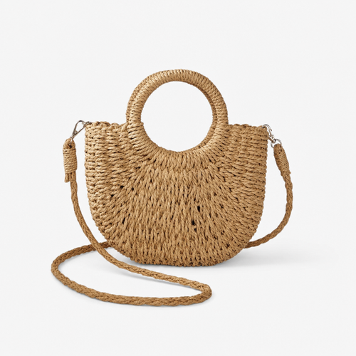 Léna Small Beige Straw Crossbody Bag