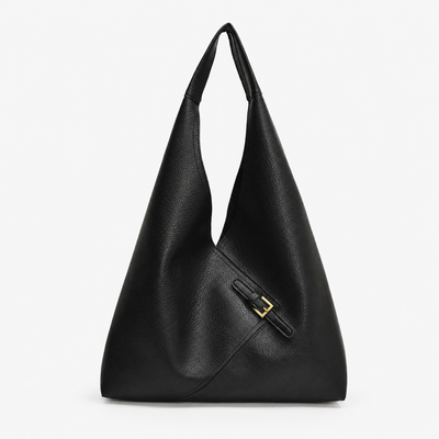 LICA Large Black Soft Leather Hobo School Bag