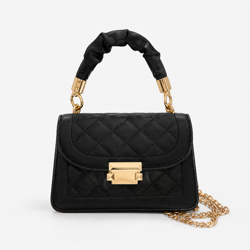 Sophie Black Quilted Flap Shoulder Bag with Gold Chain Strap