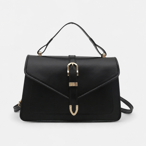 Isaline Small Black Crossbody Handbag with Gold-Tone Flap