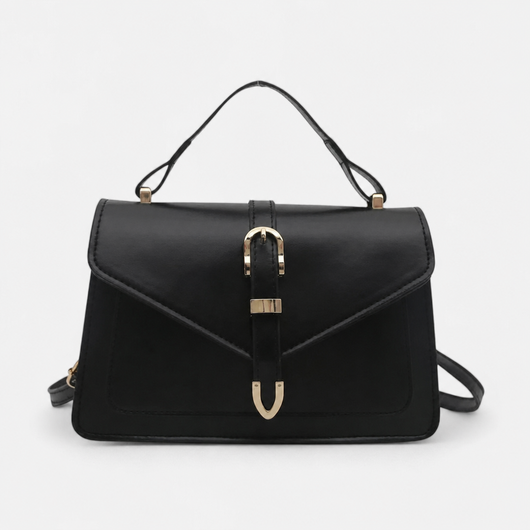 Isaline Small Black Crossbody Handbag with Gold-Tone Flap