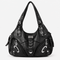 Black Faux Leather Multi-Pocket School Handbag