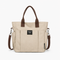 Women's Beige and Brown Canvas Multi-Pocket Tote Bag with Shoulder Strap