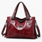 Women's Vintage Burgundy PU Leather Tote Handbag with Shoulder Strap