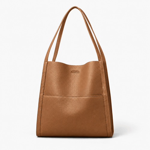 Brown PU Leather Structured Tote Bag