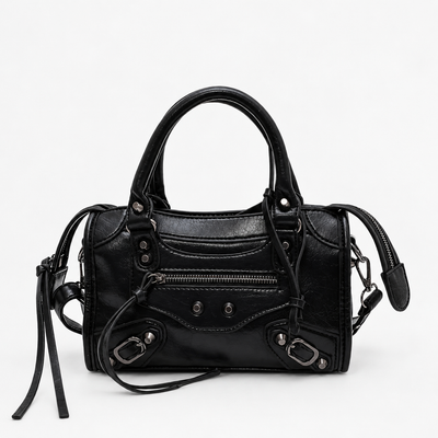 Black Retro Synthetic Leather Studded Handbag