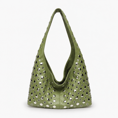 Vivian Green PU Leather Rivet Hobo Shoulder Bag