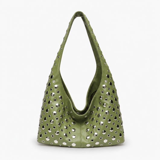 Vivian Green PU Leather Rivet Hobo Shoulder Bag