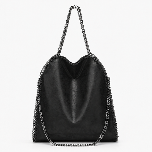 Konie Black Leather Slouchy Shoulder Handbag with Chain Strap