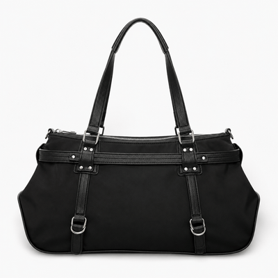 KOREE Black Faux Leather Shoulder Tote Bag with Bow Charm