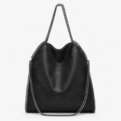Konie Black Leather Slouchy Shoulder Handbag with Chain Strap