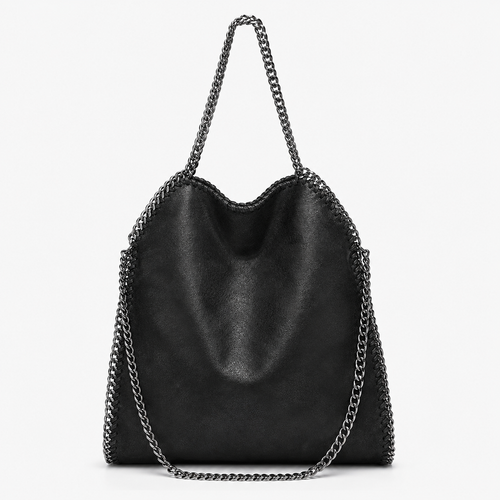 Konie Black Leather Slouchy Shoulder Handbag with Chain Strap