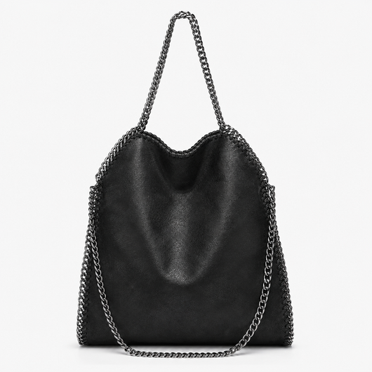 Konie Black Leather Slouchy Shoulder Handbag with Chain Strap