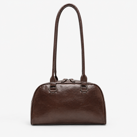 Brown Synthetic Leather Multi-Pocket Handbag