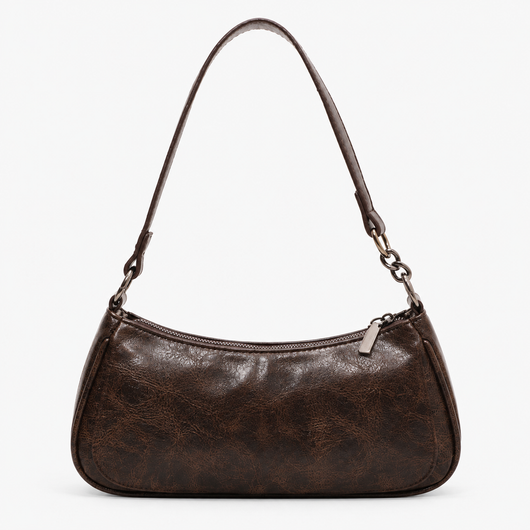 Brown Vintage Faux Leather Shoulder Handbag