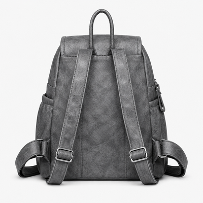 Women's Vintage Grey PU Leather Multi-Pocket Backpack