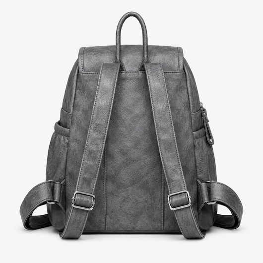 Women's Vintage Grey PU Leather Multi-Pocket Backpack