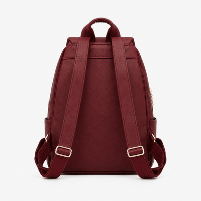 Women's Burgundy PU Leather Backpack with Gold-Tone Hardware