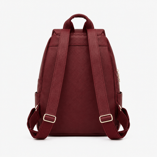 Women's Burgundy PU Leather Backpack with Gold-Tone Hardware