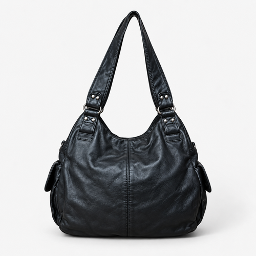 Clémentine Black Faux Leather Multi-Pocket Shoulder Bag