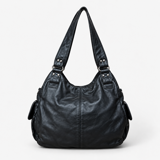 Clémentine Black Faux Leather Multi-Pocket Shoulder Bag