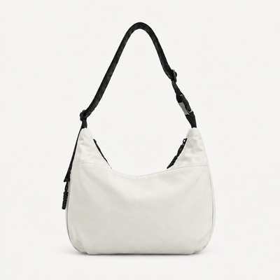 White Nylon Hobo Shoulder Bag with Adjustable Strap