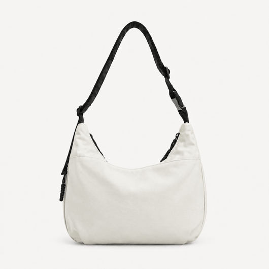 White Nylon Hobo Shoulder Bag with Adjustable Strap