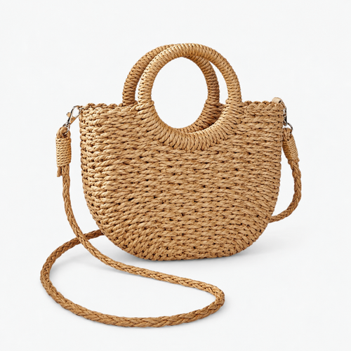 Léna Small Beige Straw Crossbody Bag